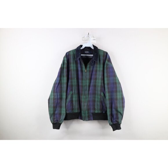 Vtg 90s Ralph Lauren Mens Large Faded Lined Corduroy Collar Bomber Jacket Plaid